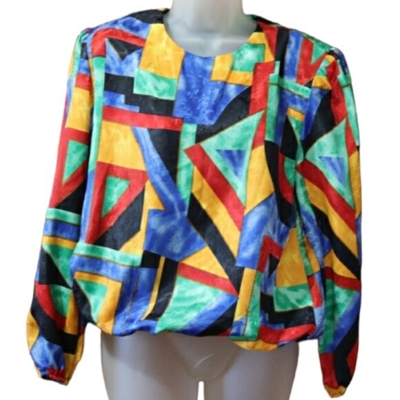Neiman Marcus Bright Loud Bold Colorful Geometric 80s Shoulder Pads Top 8 - Picture 1 of 11